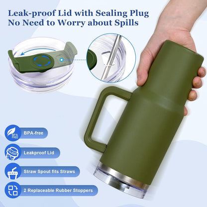 Livole 40oz Edelstahl Thermobecher mit Strohhalm und Griff, Isolierter Coffee to go Becher