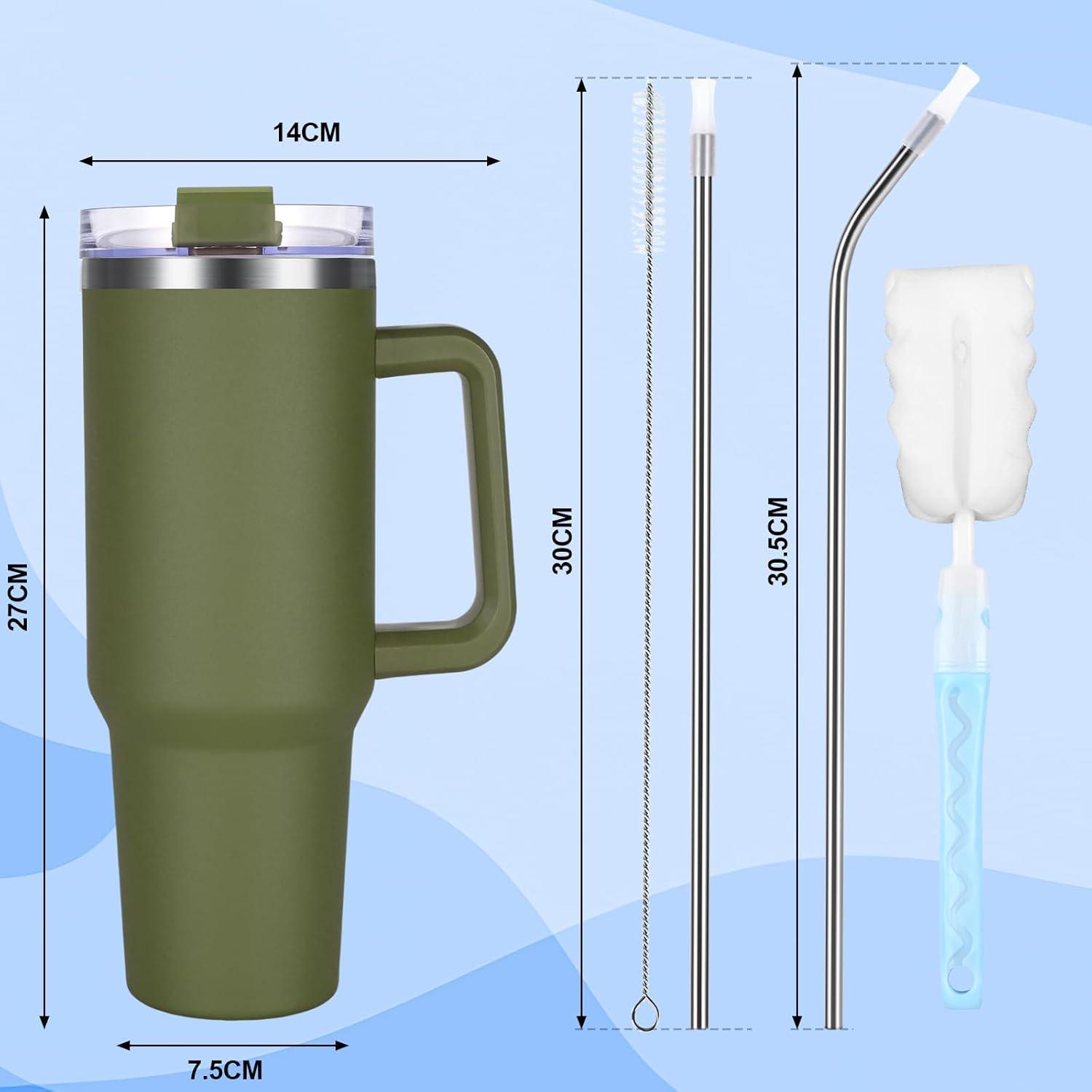 Edelstahl Thermobecher 40oz mit Griff, Deckel, Strohhalm - Isoliert für