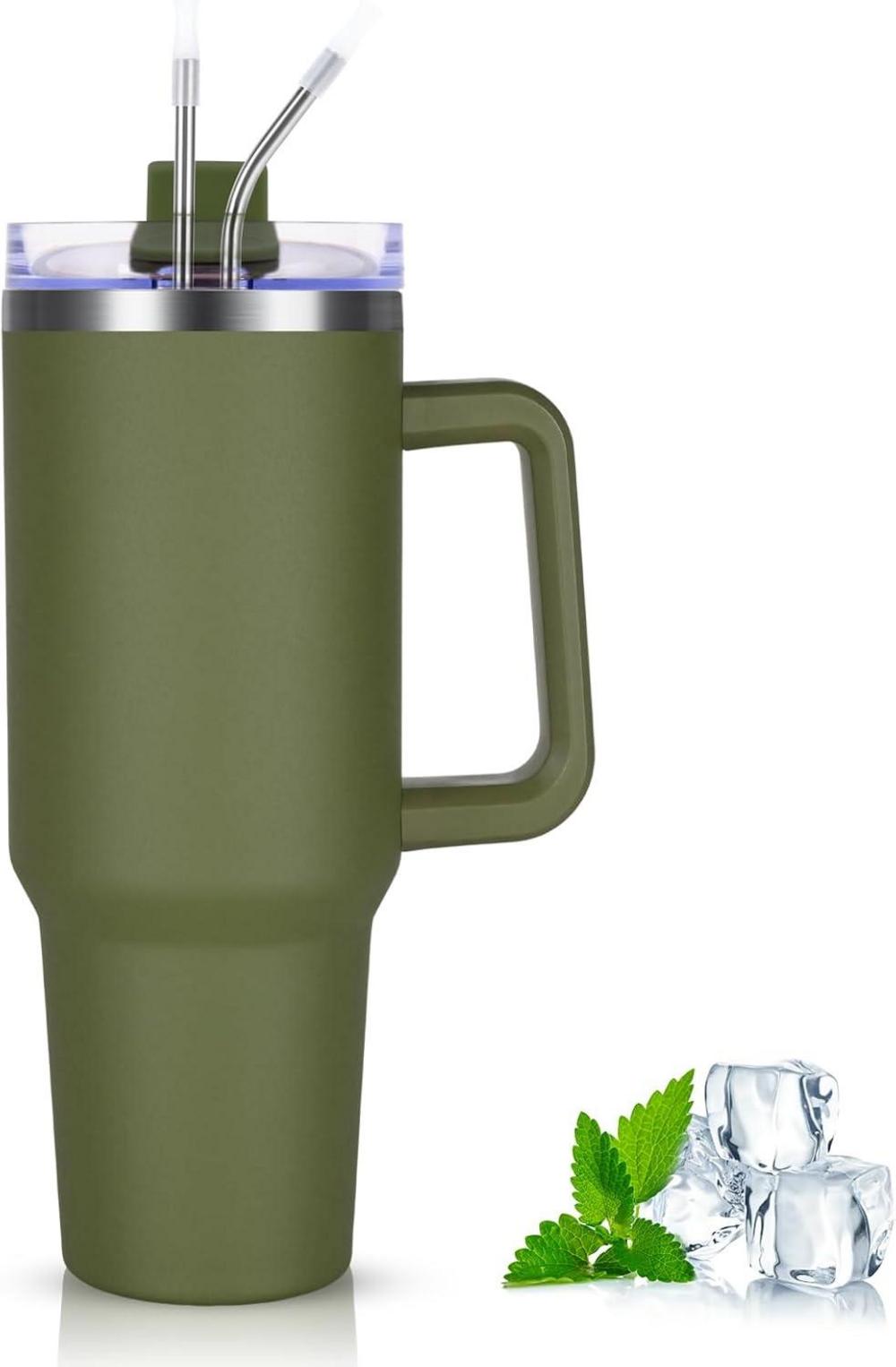 Livole 40oz Edelstahl Thermobecher mit Strohhalm und Griff, Isolierter Coffee to go Becher