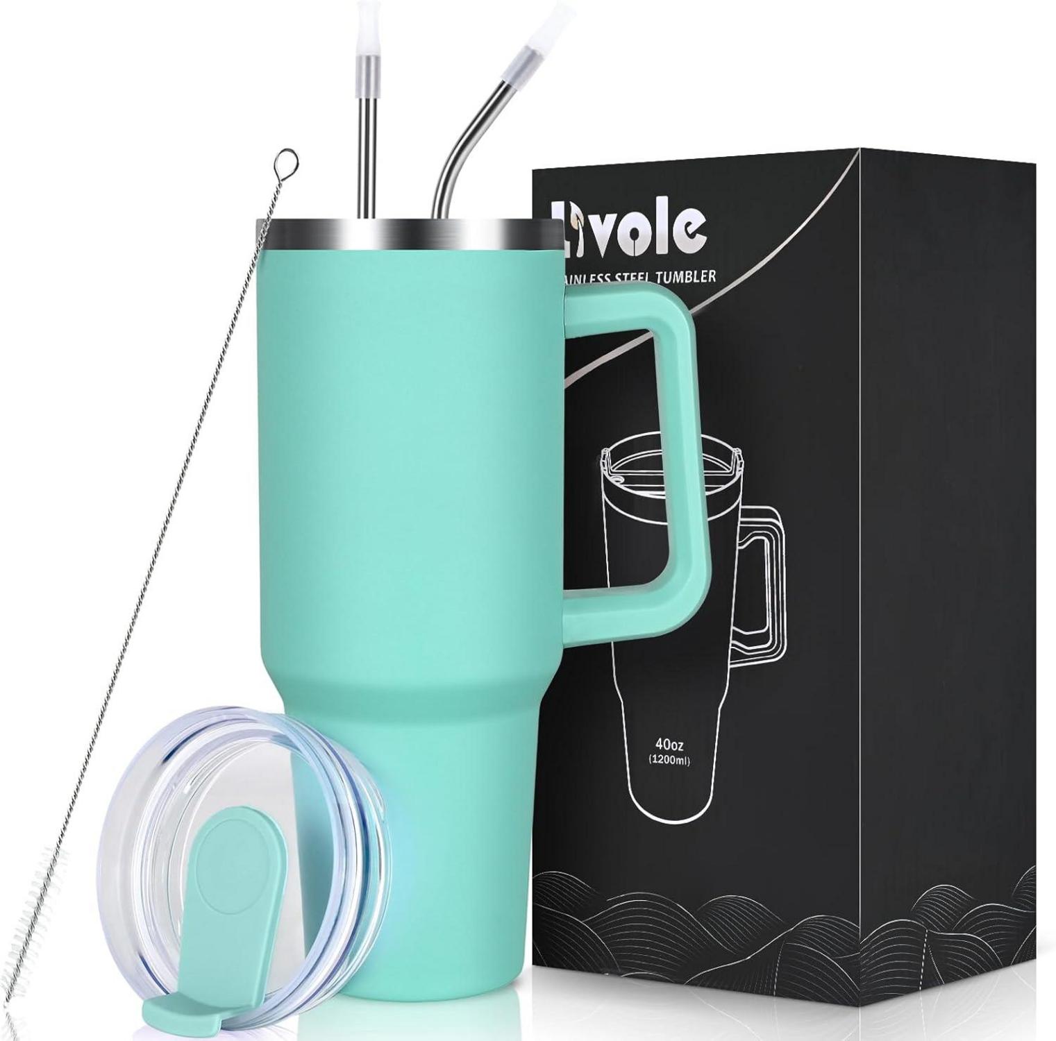 Isolierter 40oz Edelstahl Thermobecher mit Griff, Deckel, Strohhalm