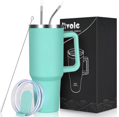 Isolierter 40oz Edelstahl Thermobecher mit Griff, Deckel, Strohhalm