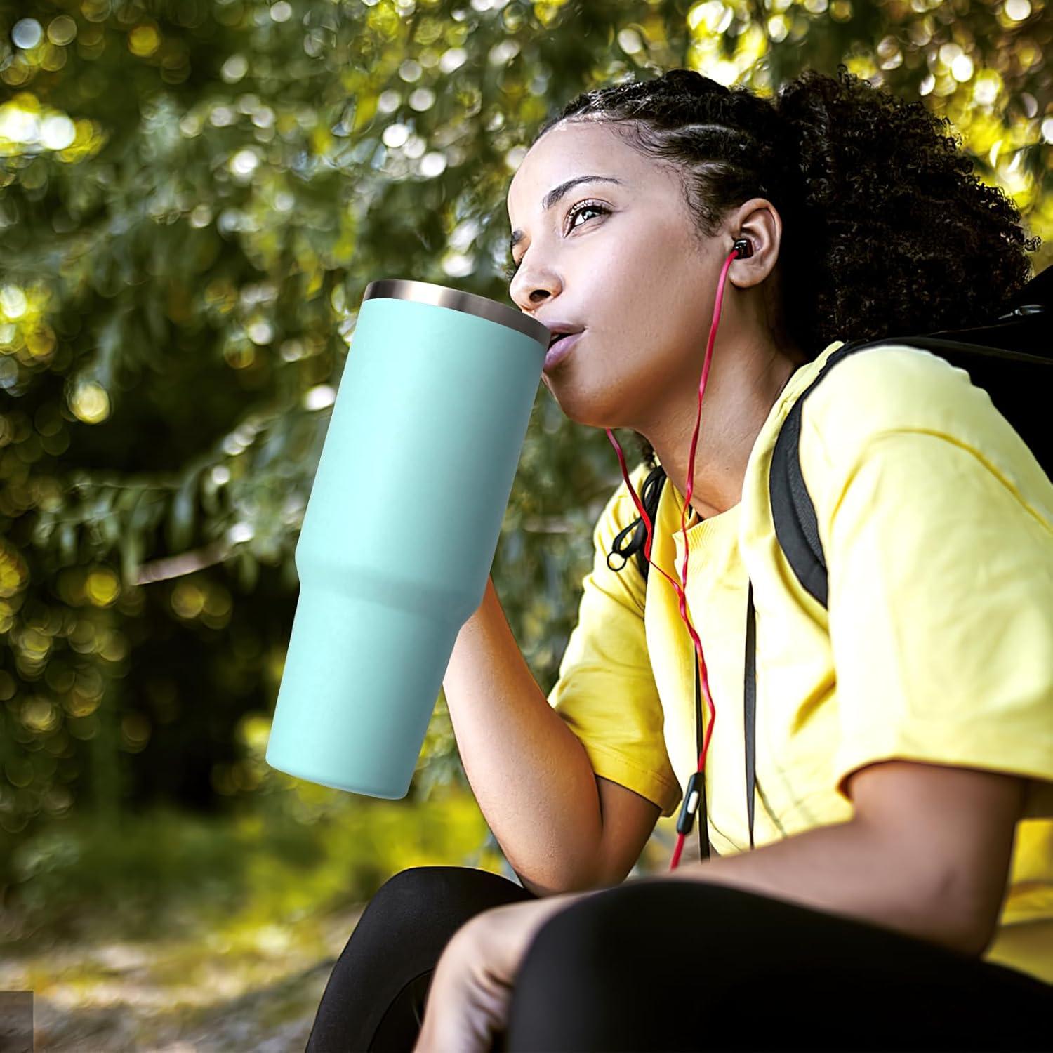 Edelstahl Thermobecher 1200ml mit Griff und Strohhalm