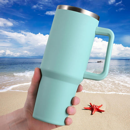 Isolierter 40oz Edelstahl Thermobecher mit Griff, Deckel, Strohhalm