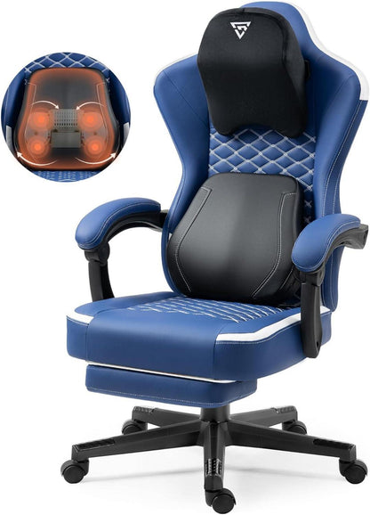 Massage Gaming Stuhl mit beheizter Lendenwirbelstütze, Fußstütze