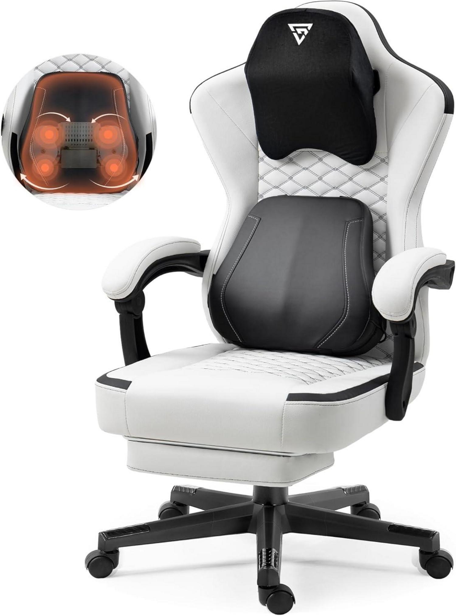 Ergonomischer Gaming Stuhl mit beheizbarer Massage-Lendenwirbelstütze