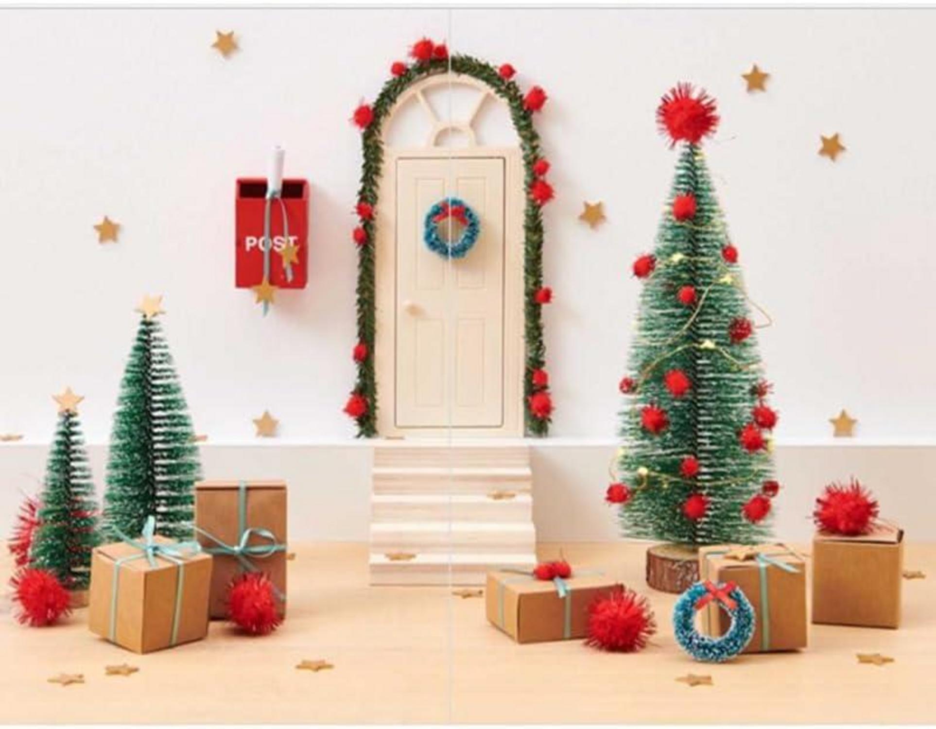 Wichteltür Zubehör Weihnachten Set Holz Miniatur Briefkästen Kranz