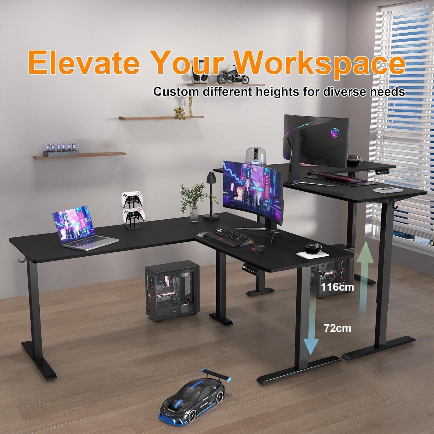 Elektrischer Schreibtisch L-Form Höhenverstellbar 160x140cm Memory