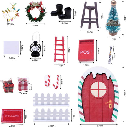 Wichteltür Zubehör Weihnachten Set 18-teilig Wichtel Tür Holz inkl. Miniatur Briefkästen Zäun Leiter Stiefel Kranz Feentür