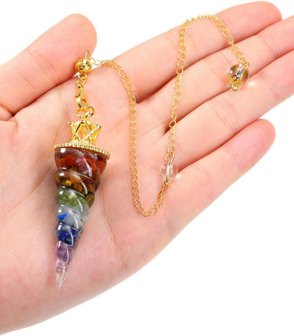 Edelstein Pendel 7 Chakra Steine Pendulum Anhänger Kette Reiki Yoga