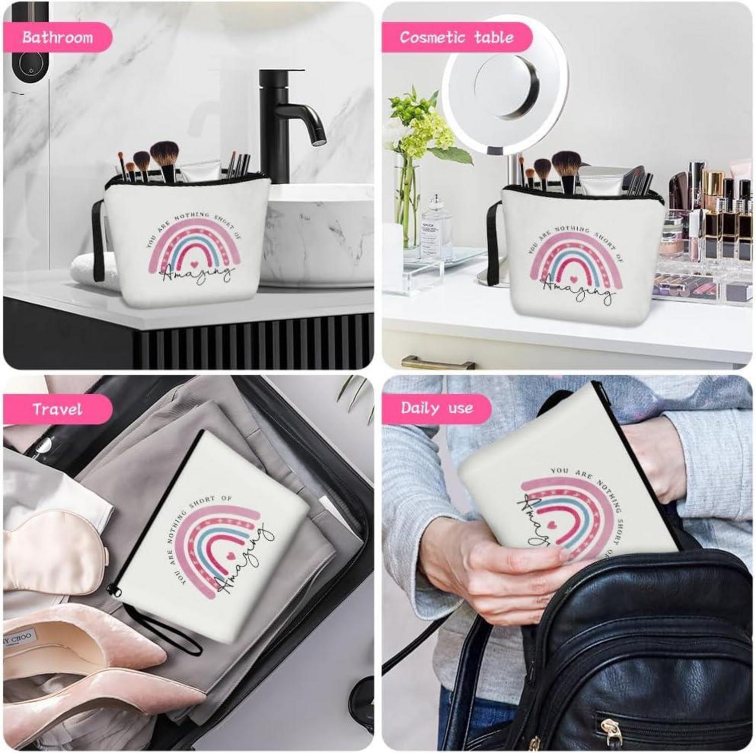Kosmetiktasche Damen Leinwand Make-up-Tasche Regenbogenmuster
