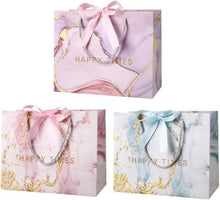 3er Set Marmormuster Geschenktüten mit Schleifenband 25x20x12cm