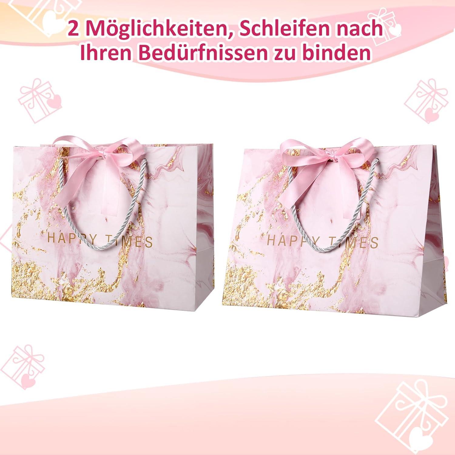 3er Set Marmormuster Geschenktüten mit Schleifenband 25x20x12cm