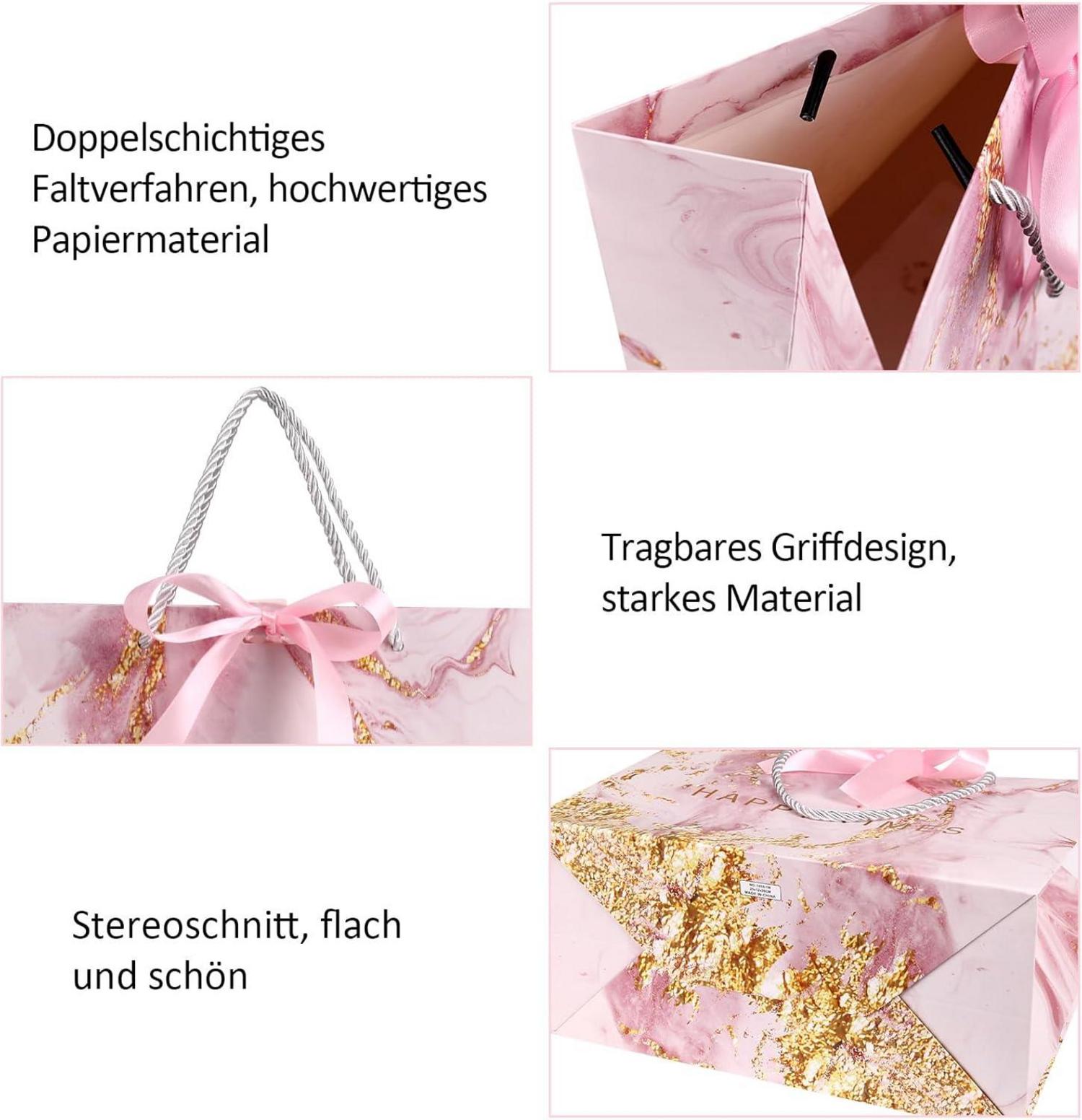 3er Set Marmormuster Geschenktüten 25x20x12cm mit Schleifenband