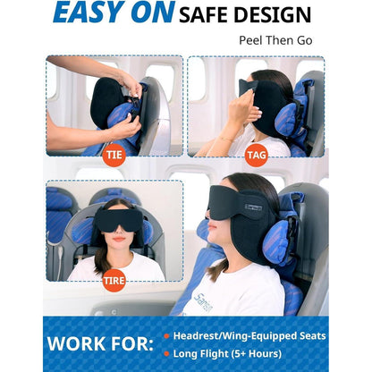 Reisekissen Flugzeug U-Form mit 360° Kopfstütze & Schlafmaske