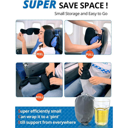 Reisekissen Flugzeug U-Form mit 360° Kopfstütze & Schlafmaske