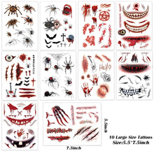 10 Bögen Halloween Temporäre Tattoos Set für Erwachsene