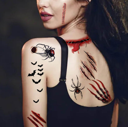 Halloween Temporäre Tattoos Set 10 Sheets Großes Fake Tattoo Spinnen Narben