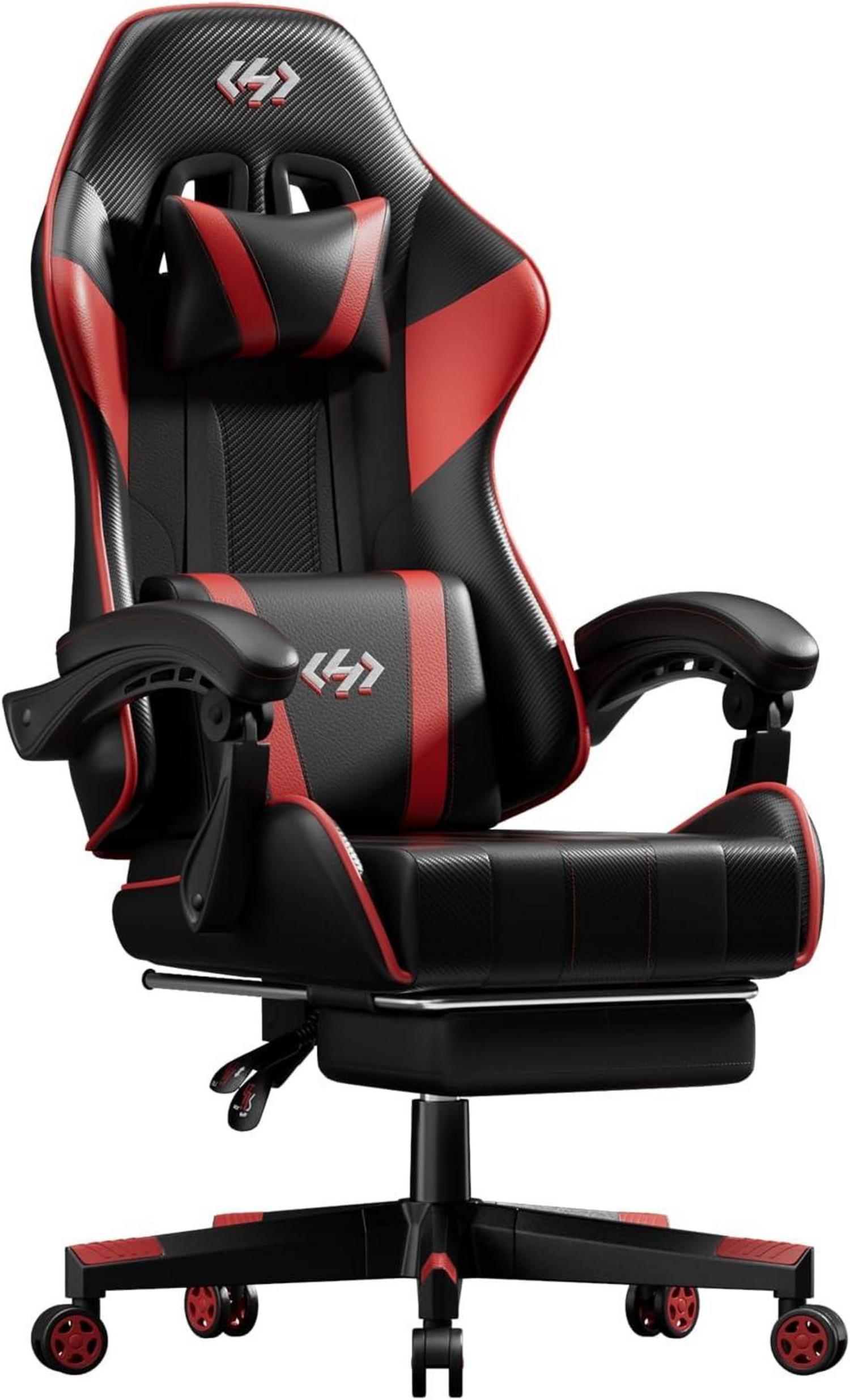 Gaming Stuhl mit Fußstütze und Lendenwirbelstütze