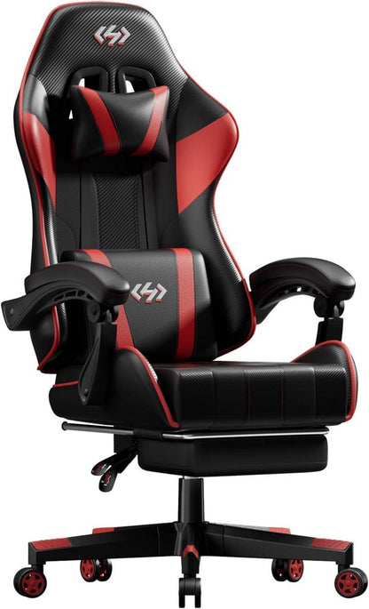 Gaming Stuhl mit Fußstütze und Lendenwirbelstütze