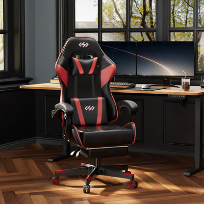 Gaming Stuhl Schwarz-Rot mit Fußstütze und