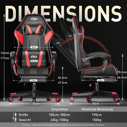 Gaming Stuhl mit Fußstütze und Lendenwirbelstütze