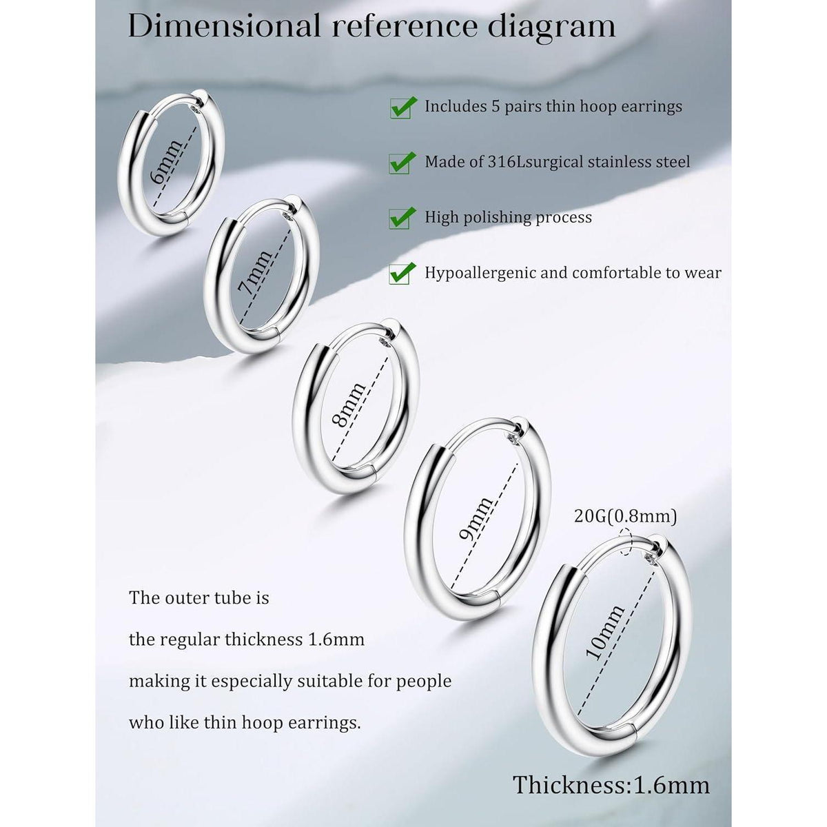 Kleine Creolen Ohrringe Damen Herren Schwarz Chirurgenstahl Huggie Set