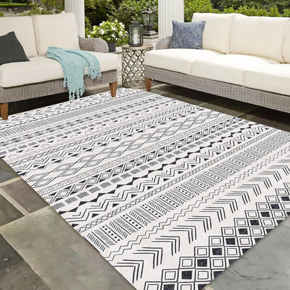 Modernes Outdoor Teppich 200x300 Schwarz Vintage-Optik Geometrischer