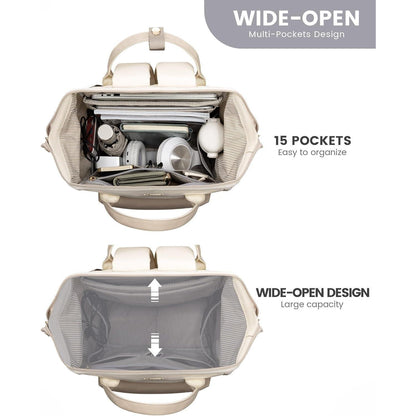 LOVEVOOK Damen Rucksack 15,6 Zoll Laptop Arbeit Reise Uni Büro Beige