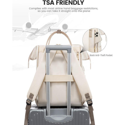 LOVEVOOK Damen Rucksack 15,6 Zoll Laptop Arbeit Reise Uni Büro Beige