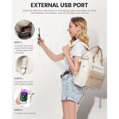 LOVEVOOK Damen Rucksack 15,6 Zoll Laptop Arbeit Reise Uni Büro Beige