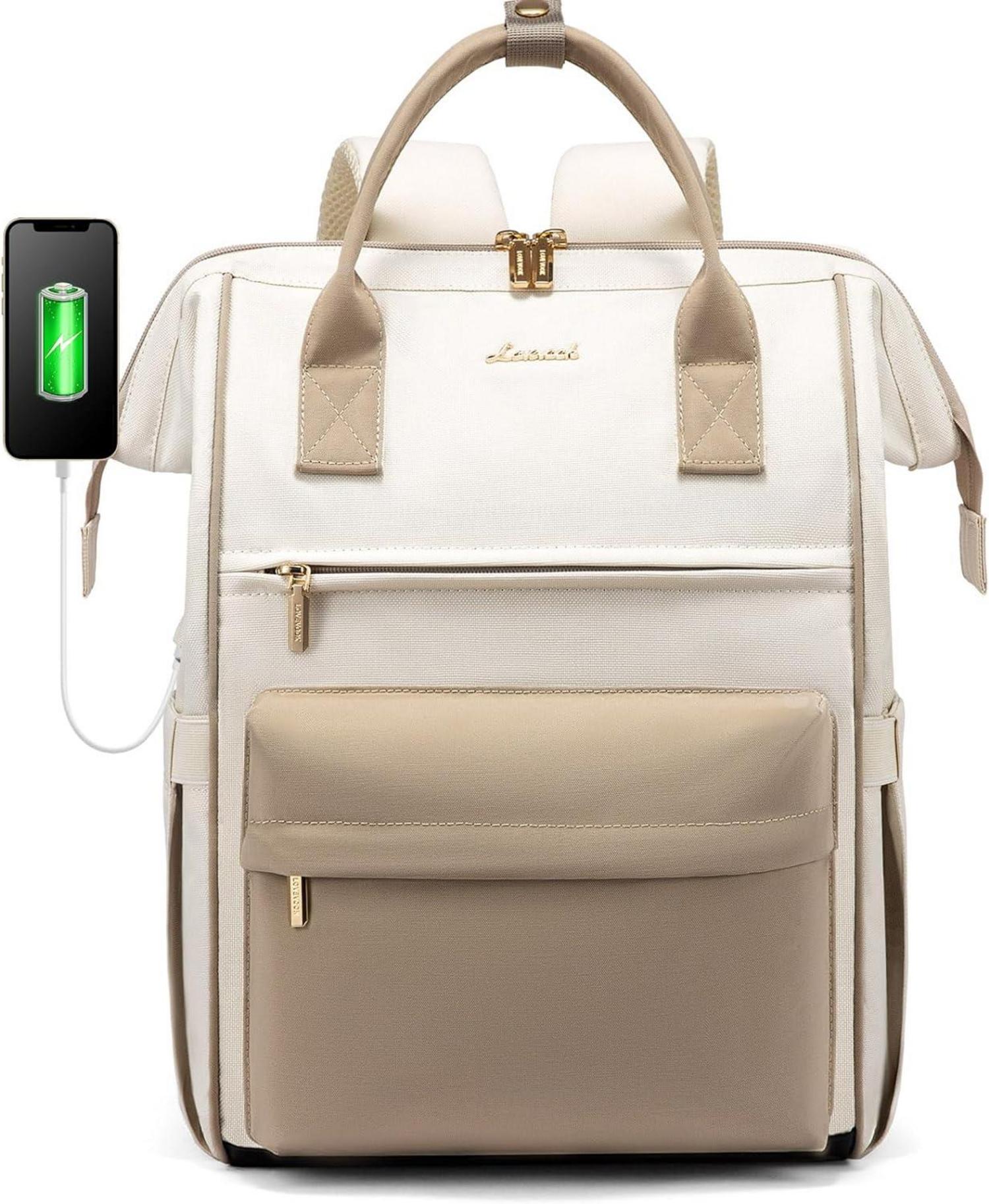 15,6 Zoll Laptop Rucksack Damen Wasserdicht Beige