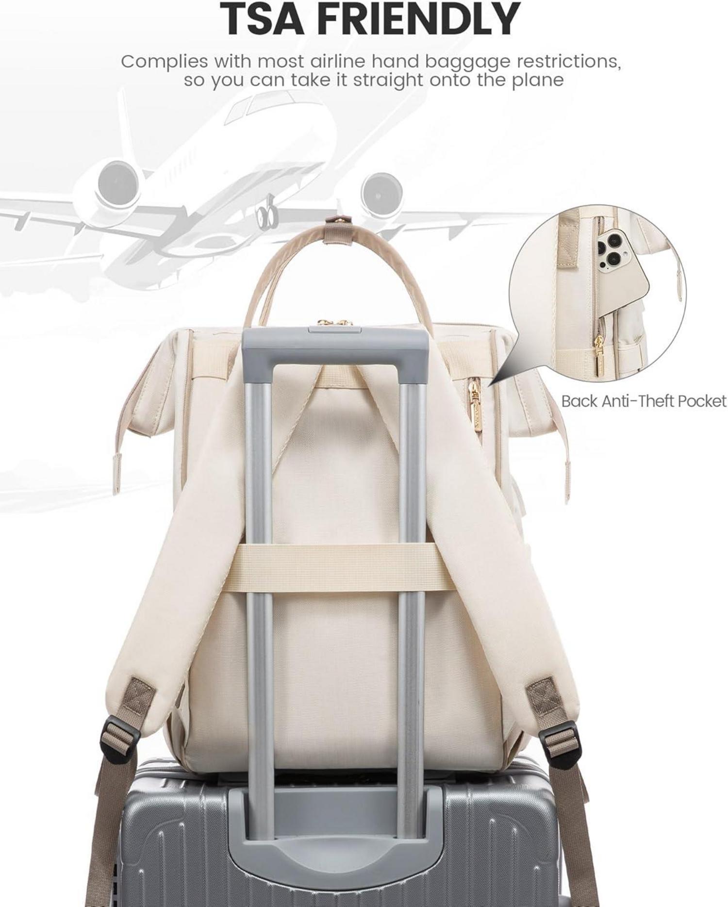 LOVEVOOK Damen Rucksack 15,6 Zoll Laptop Wasserdicht USB Ladeanschluss 20L Beige