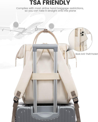 LOVEVOOK Damen Rucksack 15,6 Zoll Laptop Wasserdicht USB Ladeanschluss 20L Beige