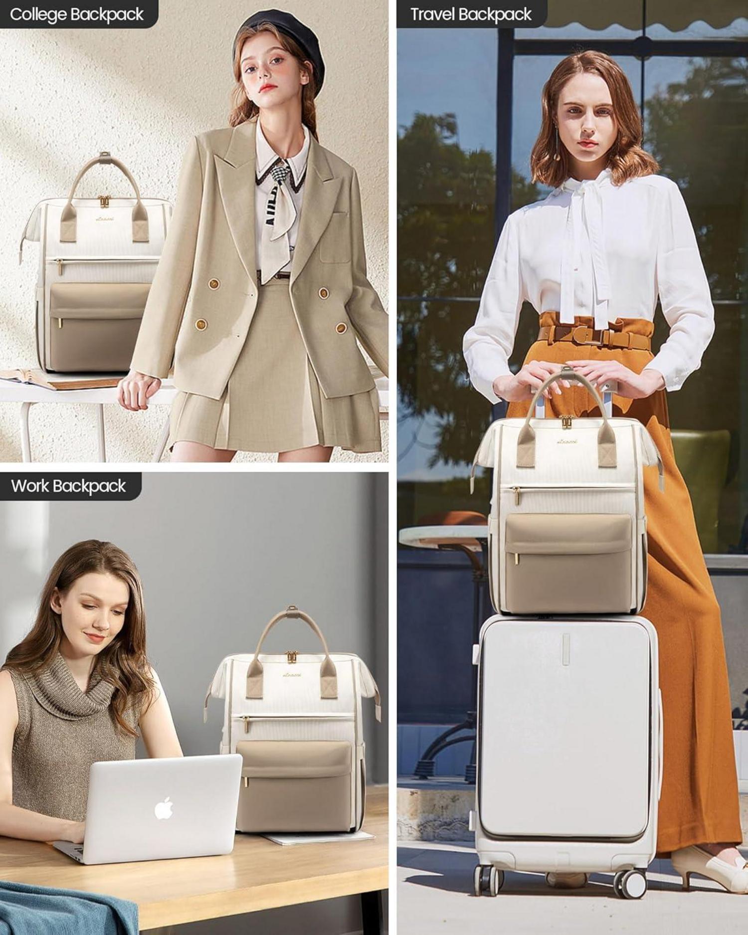 Damen Rucksack 15,6 Zoll Laptop Wasserdicht Daypack Beige