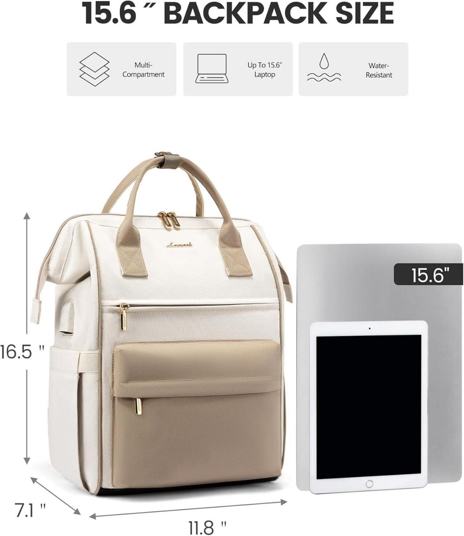 Damen Rucksack 15,6 Zoll Laptop Arbeitstasche Wasserdicht Beige