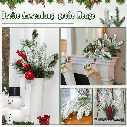 Künstliche Schneekiefern-Zweige 24 Stück - grün-weiße DIY-Weihnachtsdekoration 25x11cm