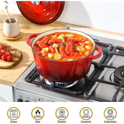 Emaillierter Gusseisen-Topf 7,5 QT mit Deckel, Rot