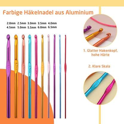 60-teiliges Häkelnadel-Set mit Aufbewahrungsbox und ergonomischem