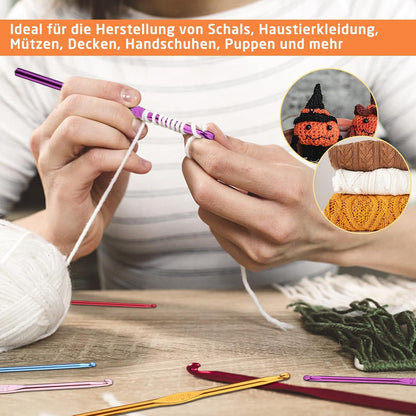 60-teiliges Häkelnadel-Set, Häkelset für Anfänger, ergonomisch, orange