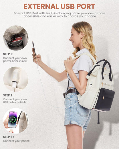 Damen Rucksack 15,6 Zoll Laptop Arbeitstasche Wasserabweisend Grau