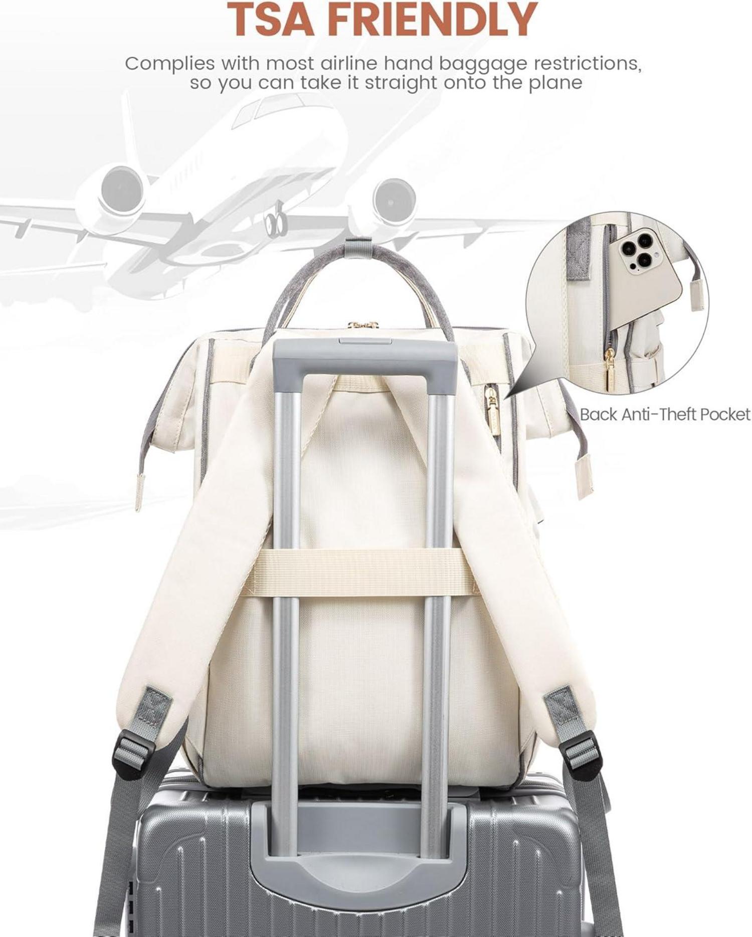 Laptop Rucksack 15,6 Zoll Damen Business Reise Handgepäck Grau Beige