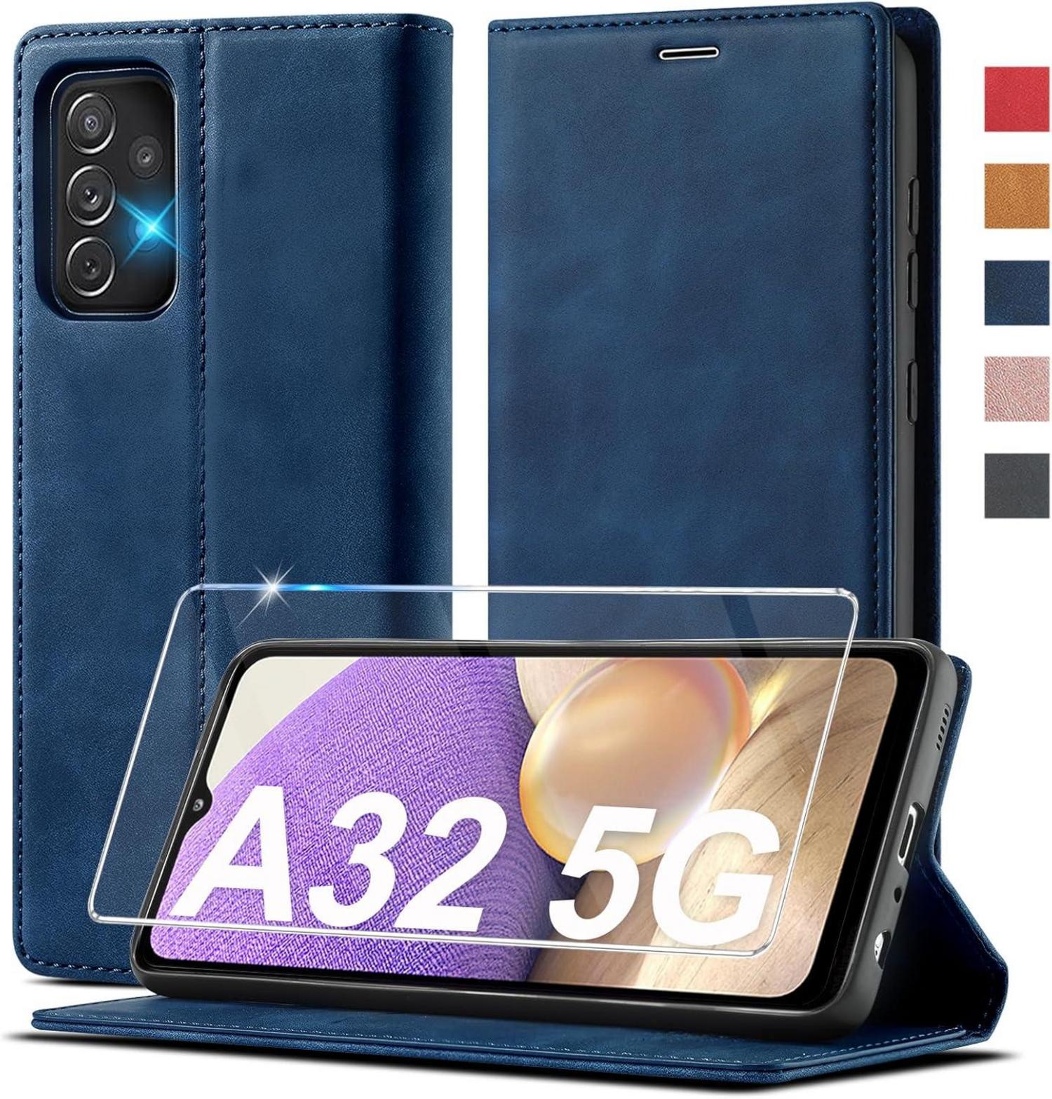Samsung Galaxy A32 5G Hülle - Leder Klappbar Flip Case mit Schutzfolie
