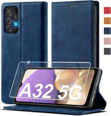 Samsung Galaxy A32 5G Hülle - Leder Klappbar Flip Case mit Schutzfolie