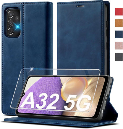 Samsung Galaxy A32 5G Hülle - Leder Klappbar Flip Case mit Schutzfolie