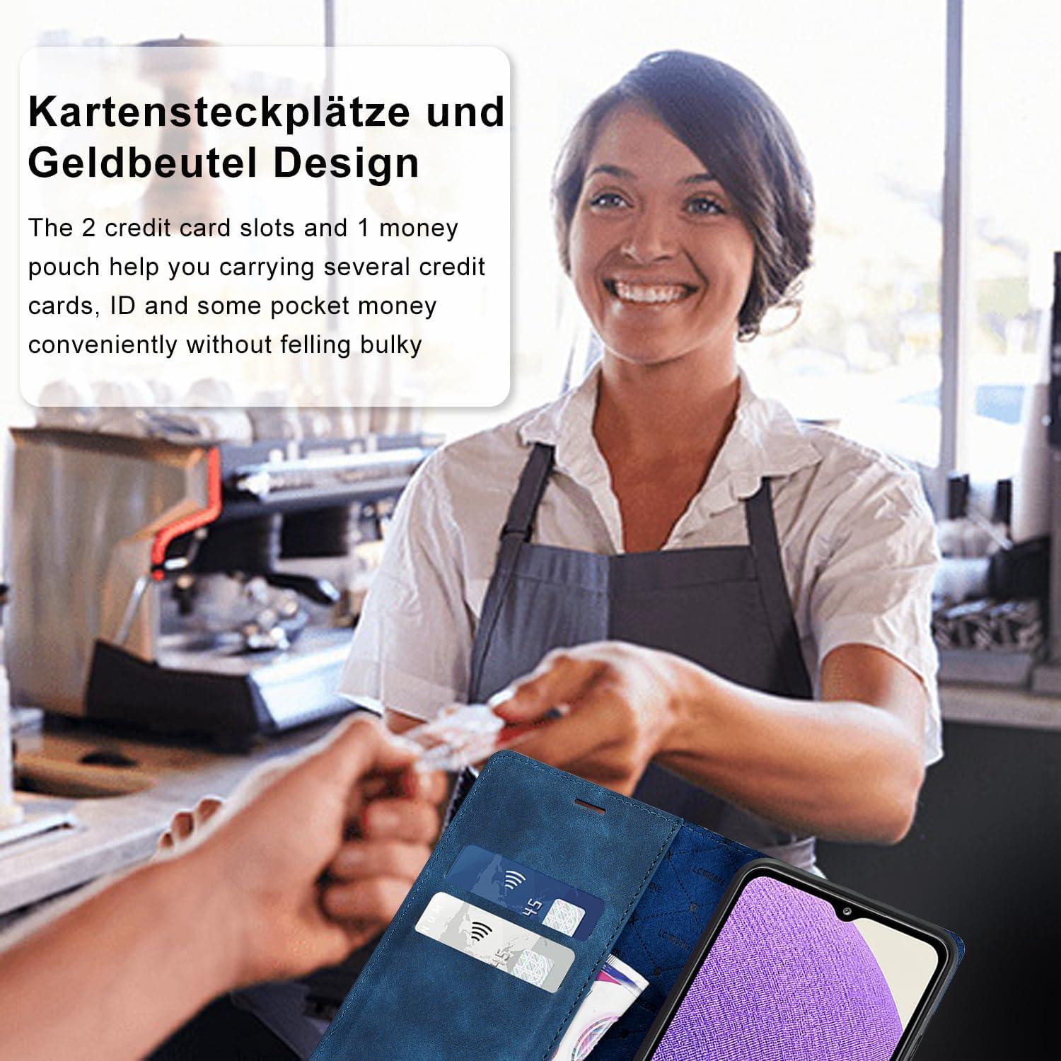 Samsung Galaxy A32 5G Hülle Leder Flip Wallet Schutzhülle Blau