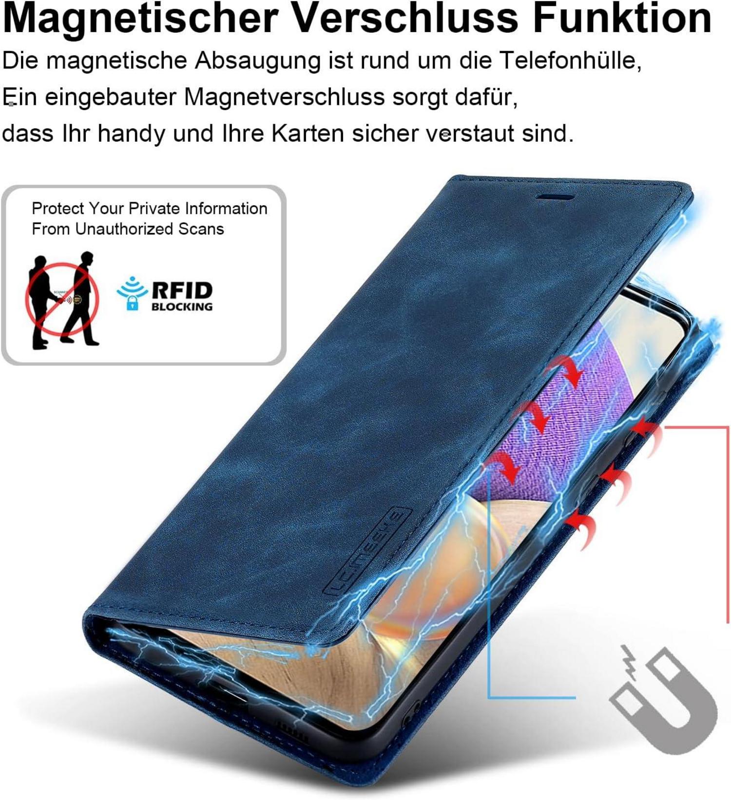 Handyhülle Samsung Galaxy A32 5G Leder Klapphülle Magnetisch Blau