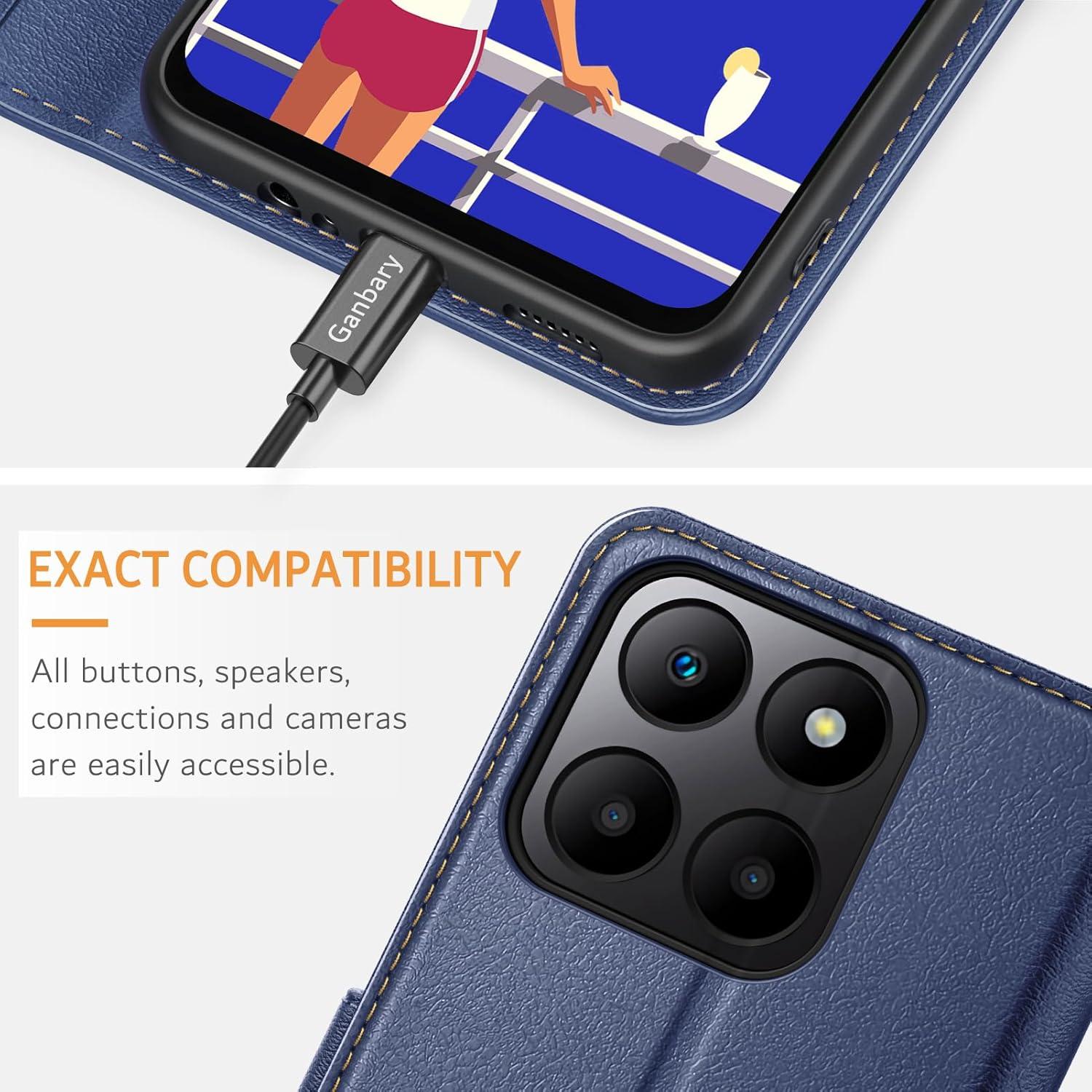 Honor 70 Lite Leder Hülle Blau Klapphülle Karten Magnet Stand