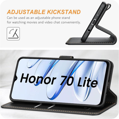 Ganbary Honor 70 Lite Handyhülle: Premium Leder Klapphülle, Kartenschlitzen, Magnetverschluss, Standfunktion - Schwarz