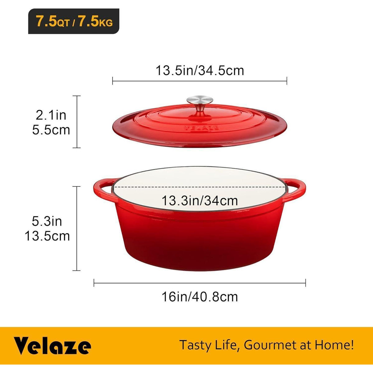 Emaillierter Gusseisen-Dutch Oven 7,5 QT Oval Rot