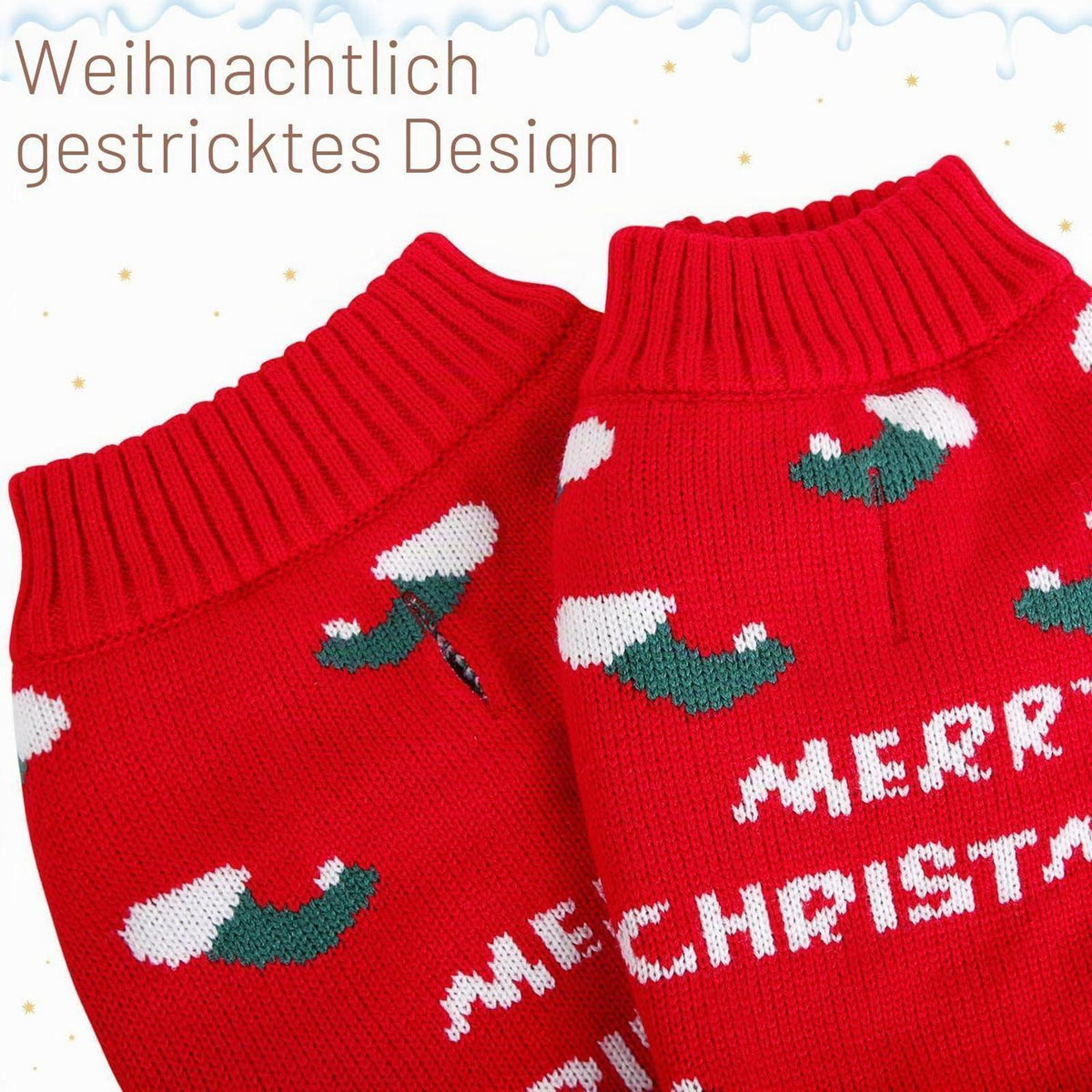 Hundepullover Weihnachten Rot | Strickpulli für kleine & mittelgroße Hunde
